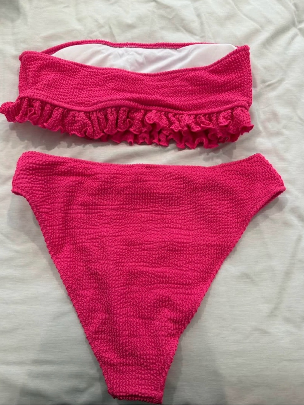 Cupshe Hot Pink Ruffle Bandeau Bikini Set